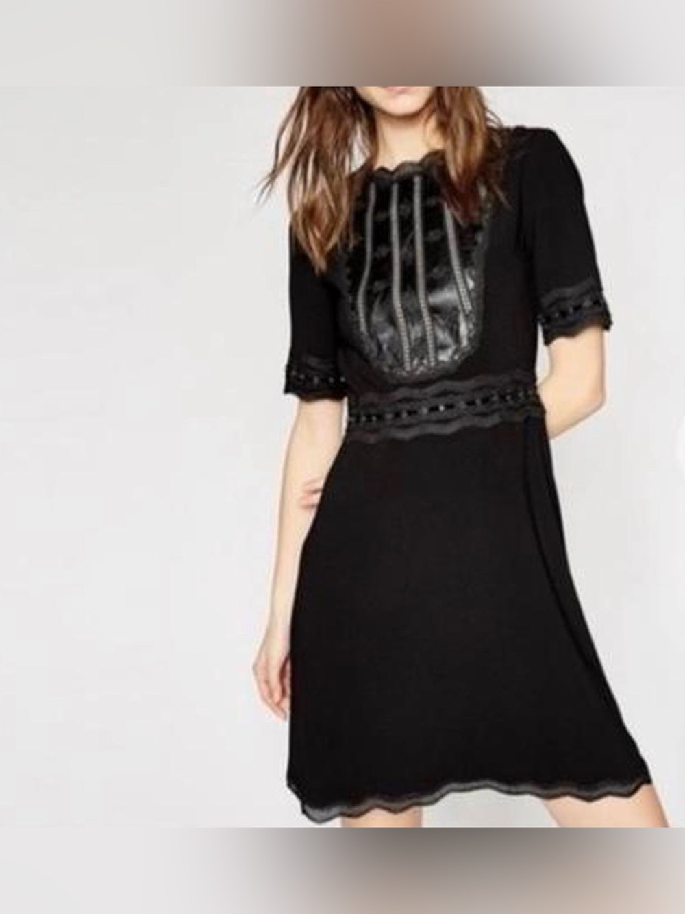 The Kooples Black Short Sleeve A-Line vegan leather dress